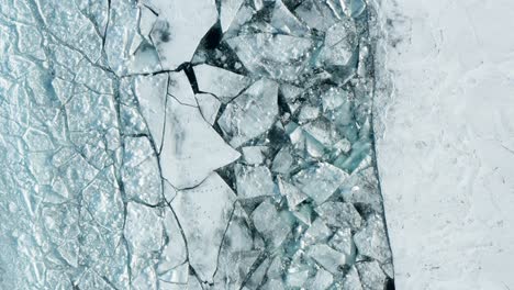 Aerial-top-down,-cracked-thin-ice-sheet-due-to-climate-change