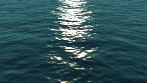 Zeitlupenanimation-Der-Meeresoberfläche-Mit-Der-Sonne,-Die-Sich-Auf-Den-Meereswellen-Spiegelt,-Computergenerierter-Hintergrund