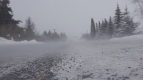 Blizzard-in-Bozeman-Montana-on-Sourdough-Road,-4K
