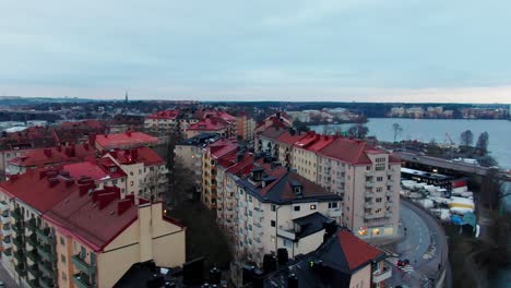 Urban-area-on-island-Stora-Essingen-in-Stockholm-Sweden-in-orbiting-drone-shot