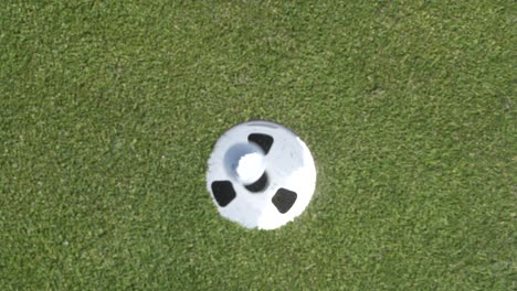 Golf-ball-successfully-going-into-hole-with-professional-putter-on-green