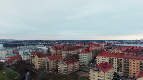 Urban-area-in-central-Stockholm-in-Sweden-shown-in-wide-drone-shot
