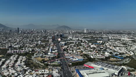 Aerial-view-over-the-cityscape-of-Monterrey,-sunny-day-in-Nuevo-Leon,-Mexico
