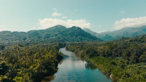 Aerial-drone-of-river-and-mountains,-La-Guajira-Colombia
