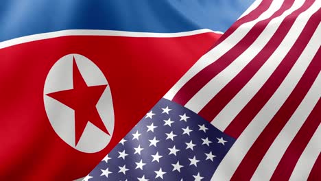 Flaggen-Nordkoreas-Und-Der-Vereinigten-Staaten-Zusammen