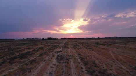 Drone-Flying-Over-A-Cut-Wheat-Field-During-Sunset-1080p-120-fps