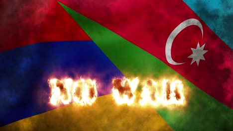 No-war-written-in-letters-set-on-fire-above-waving-burning-flags-of-Armenia-and-Azerbaijan-in-conflict