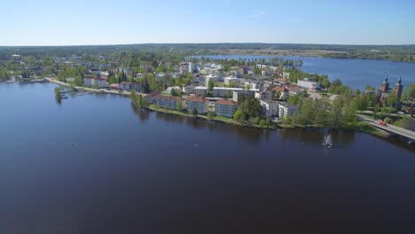 Drone-flying-over-the-idyllic-Finnish-town-of-Sastamala