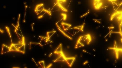 Abstract-plexus-of-floating-glowing-golden-lines-and-dots-on-black-background