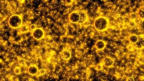 Leuchtende-Goldene-Blasen,-Punkte-Und-Kreise-Auf-Schwarzem-Hintergrund