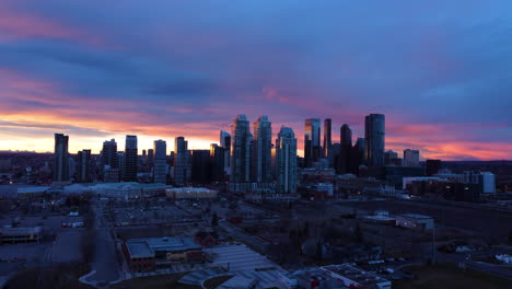 Aerial-of-Downtown-Calgary-at-Sunset-or-Sunrise-1