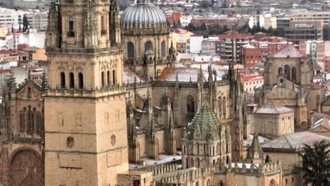 Cathedral-of-Salamanca,-aerial-view-on-a-winter-day
