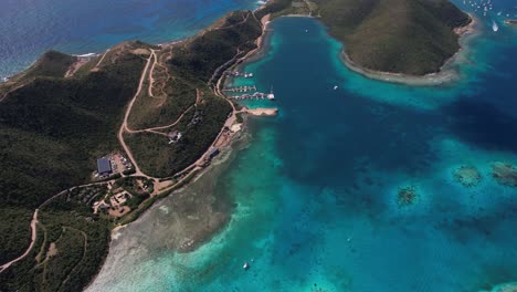 Aerial-View-of-British-Virgin-Islands,-Virgin-Gorda-and-Oil-Nut-Bay-Coral-Reefs,-Drone-Shot