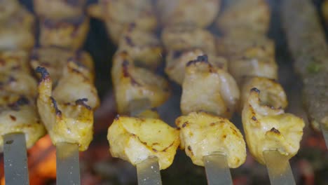 Macro-Shot-Of-Chicken-Tawouk-In-Skewer-Grilled-Over-Charcoal-With-Smoke