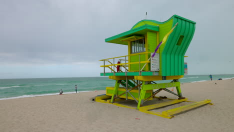 Rettungsschwimmerhütte-An-Einem-Strand-In-Miami,-Florida