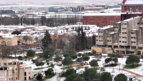 Verschneite-Stadt-Salamanca,-Spanien.-Luftaufnahme