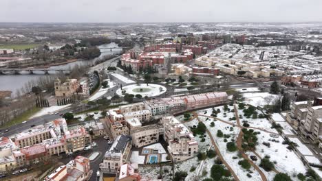Aerial-view-of-the-city-of-Salamanca-covered-in-snow