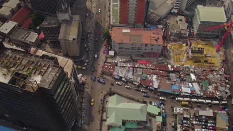 Top-down-aerial-shot-of-a-city-with-tall-buildings-in-Lagos