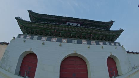 Seoul-palace-Korean-traditional-national-heritage-building-construction-in-the-city-town-urban-street-wide-angle-front-view