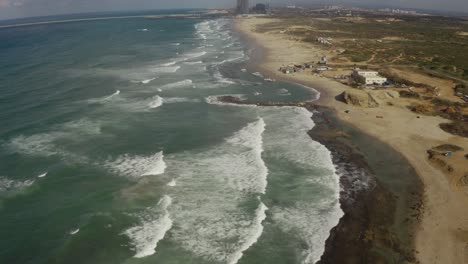 4k-Aerial---Rocky-coastline-with-crashing-waves---North-Israel
