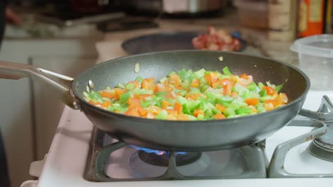 Verduras-Cortadas-En-Cubitos-Cocinando-En-Una-Sartén-En-Un-Primer-Plano-De-La-Estufa-De-Gas-Doméstico