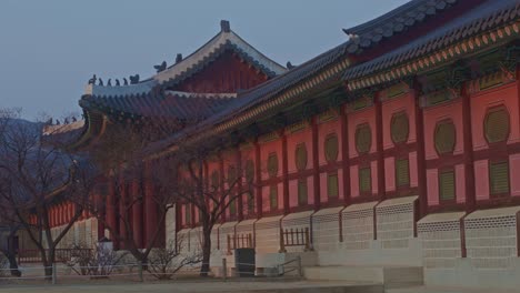 Asian-Korean-Chinese-Japanese-traditional-national-architecture-style-houses-construction-buildings-in-the-city-town-urban-area-evening-time