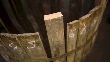 Wooden-wine-barrel-cask-with-chalk-markings