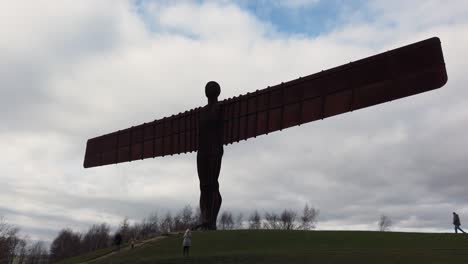 Angel-of-the-North-sculpture-by-Antony-Gormly,-one-of-the-main-icons-of-to-mark-the-North-of-England-near-Newcastle-Upon-Tyne-and-has-become-a-tourist-destination