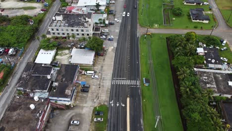 Drone-shot-of-Middle-Road,-Saipan,-Northern-Mariana-islands