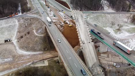 A1-highway-bridges-with-middle-one-collapsed-in-Kaunas,-aerial-orbit-view