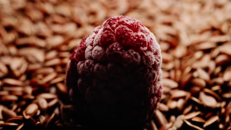Circular-Macro-Shot-Of-Frozen-Raspberry-On-Flaxseeds