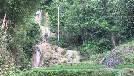 Footage-of-beautiful-waterfall-in-mountains-at-tropical-island-in-Asia
