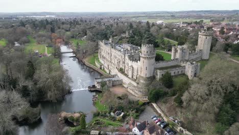 Warwick-Castle-Warwickshire-UK-push-in--Drone,-Aerial