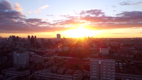 Wide-establishing-drone-shot-Hackney-Borough-in-London-at-sunset