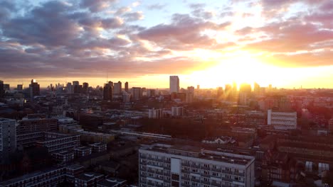 Drone-shot-of-Hackney-in-East-London-at-sunset