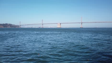 Gimbal-wide-static-shot-of-the-Bay-Bridge-in-San-Francisco,-California