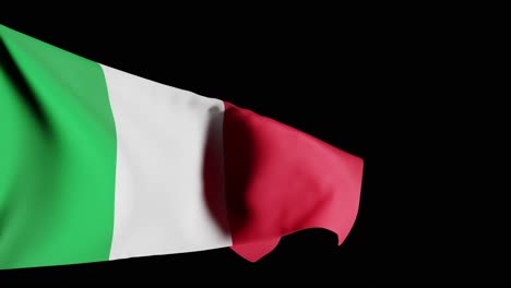 Waving-flag-of-Italy-against-black-background,-3D-animation