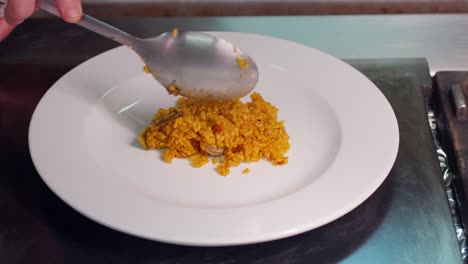 Plating-a-plate-of-Valencian-Paella