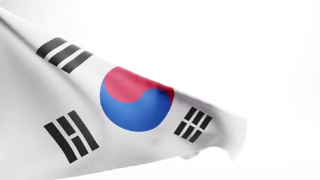 Loopable-shot-of-waving-flag-of-South-Korea-on-white-background
