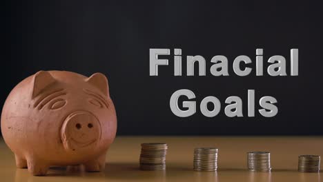 Financial-goals-text-and-hand-of-a-white-man-putting-coin-in-a-clay-piggy-bank