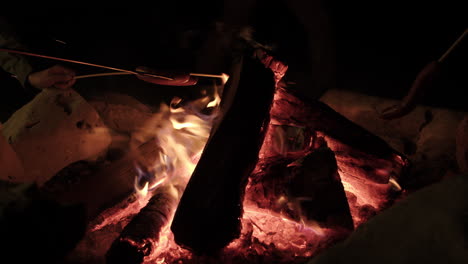 Hot-Dogs-and-Sausages-being-roasted-on-a-campfire-slow-motion