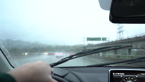 Driving-down-freeway---Rainy-Drive