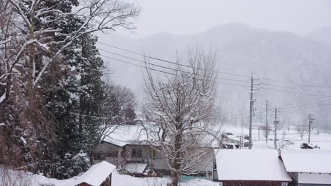 Schnee-Fällt-In-Zeitlupe-über-Die-Winterlandschaft-In-Hida,-Japan