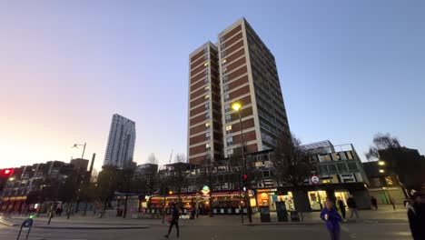 Residential-apartment-towers-on-a-high-street-in-Shoreditch-in-London