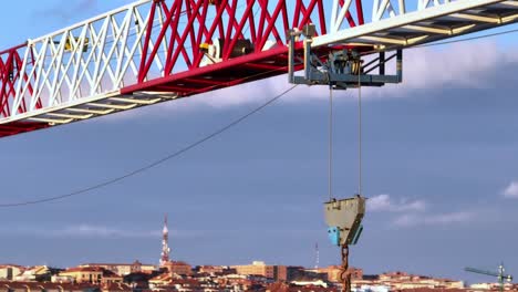Aerial-view-of-a-crane,-close-up-inspection-of-the-structure