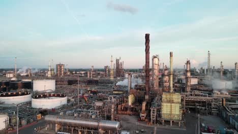 Marathon-Oil-Refinery-in-Detroit,-aerial-drone-view