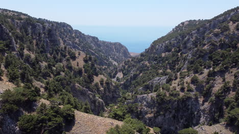 Imbros-Gorge-in-South-Crete,-Beautiful-Aerial-Landscape,-Slow-Dolly-In