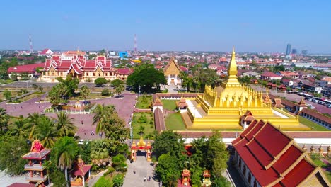 Aéreo-Vientiane-Laos-Capitolio-Templo-Palacio-Volador-Ver-Drone-Imágenes-Pha-That-Luan
