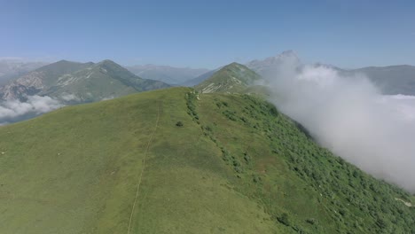 Aereal-drone-shot-location-mountain,-sunny-weather-and-movement-from-bottom-to-top