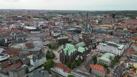 Aerial-of-Aarhus-City-Center,-Denmark